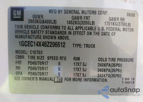 2008 Chevrolet Silverado 1500 Work Truck из США, поврежденный, VIN 1GCEC14X48Z296612